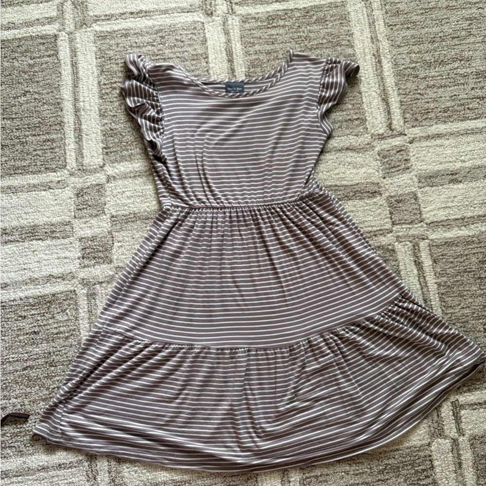 Olivia Rae Taupe and White Striped Midi Dress